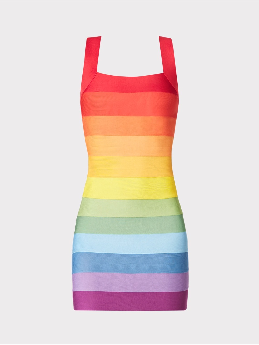 Herve Leger Rainbow Striped Mini Dress - Red to Purple with wine spot